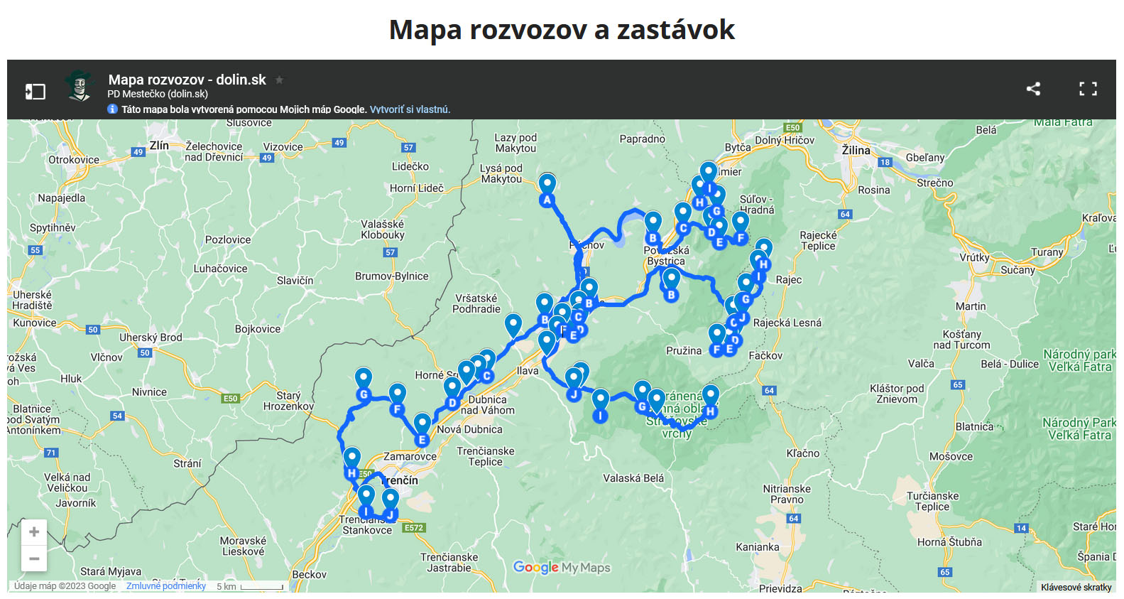 Mapa rozvozovch miest pre vrobky pod znakou DOLIN